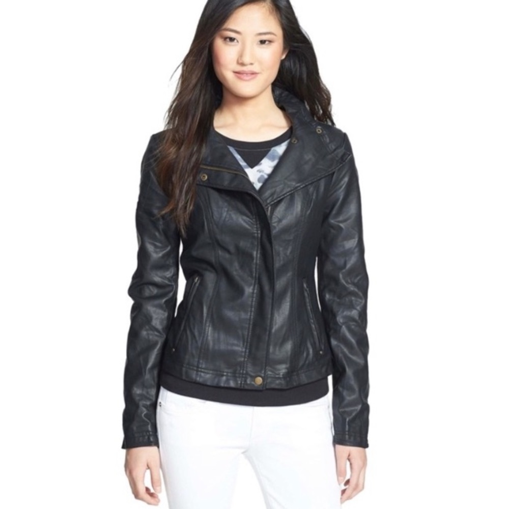 RD Style Black Rhonda Faux Leather Moto Jacket